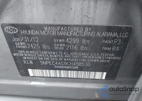 2012 Hyundai Sonata Se/Limited from USA, damaged, VIN 5NPEC4AC9CH458530